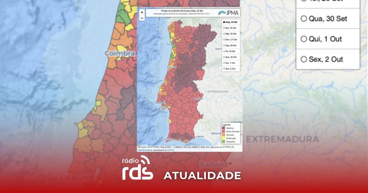 Mais de 70 concelhos em perigo máximo de incêndio
